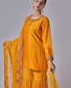 Cotton Silk Yellow Embroidered Sharara Suit